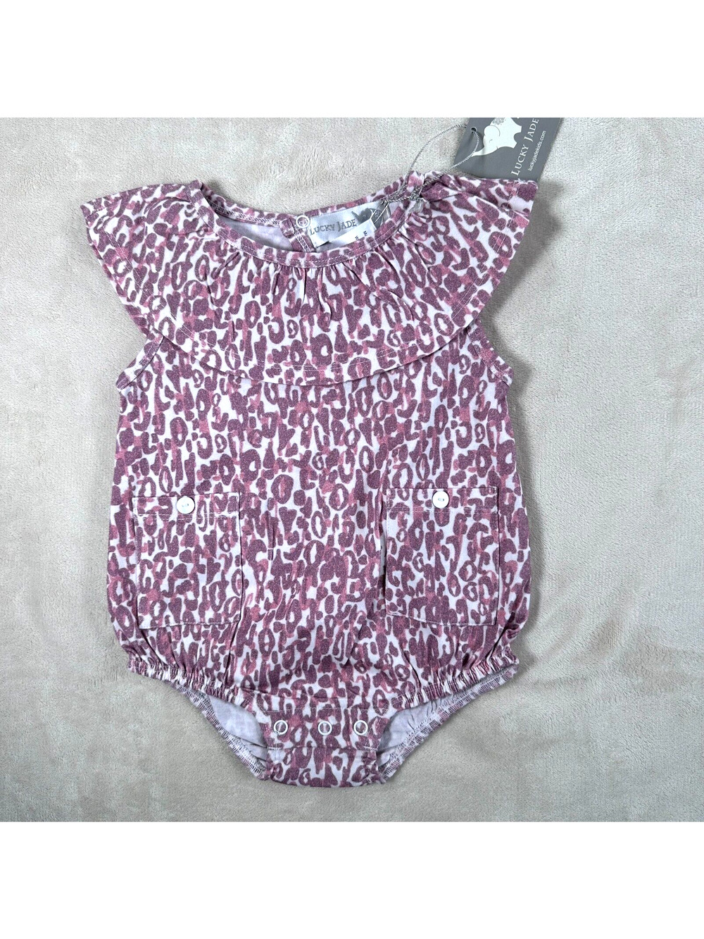 Lucky Jade Animal Print One Piece Outfit Girls 12/18 Month Pink Purple Snap